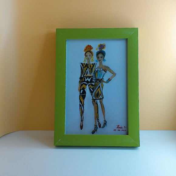 Fashion Girl, 4x6 Art print within a new green wood Frame - Picture 3 of 5